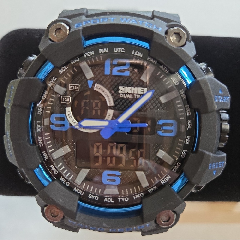 SKMEI Blue & Black 57mm Digital-Analog Mens Sports Watch. Alarm,Chrono,Stopwatch